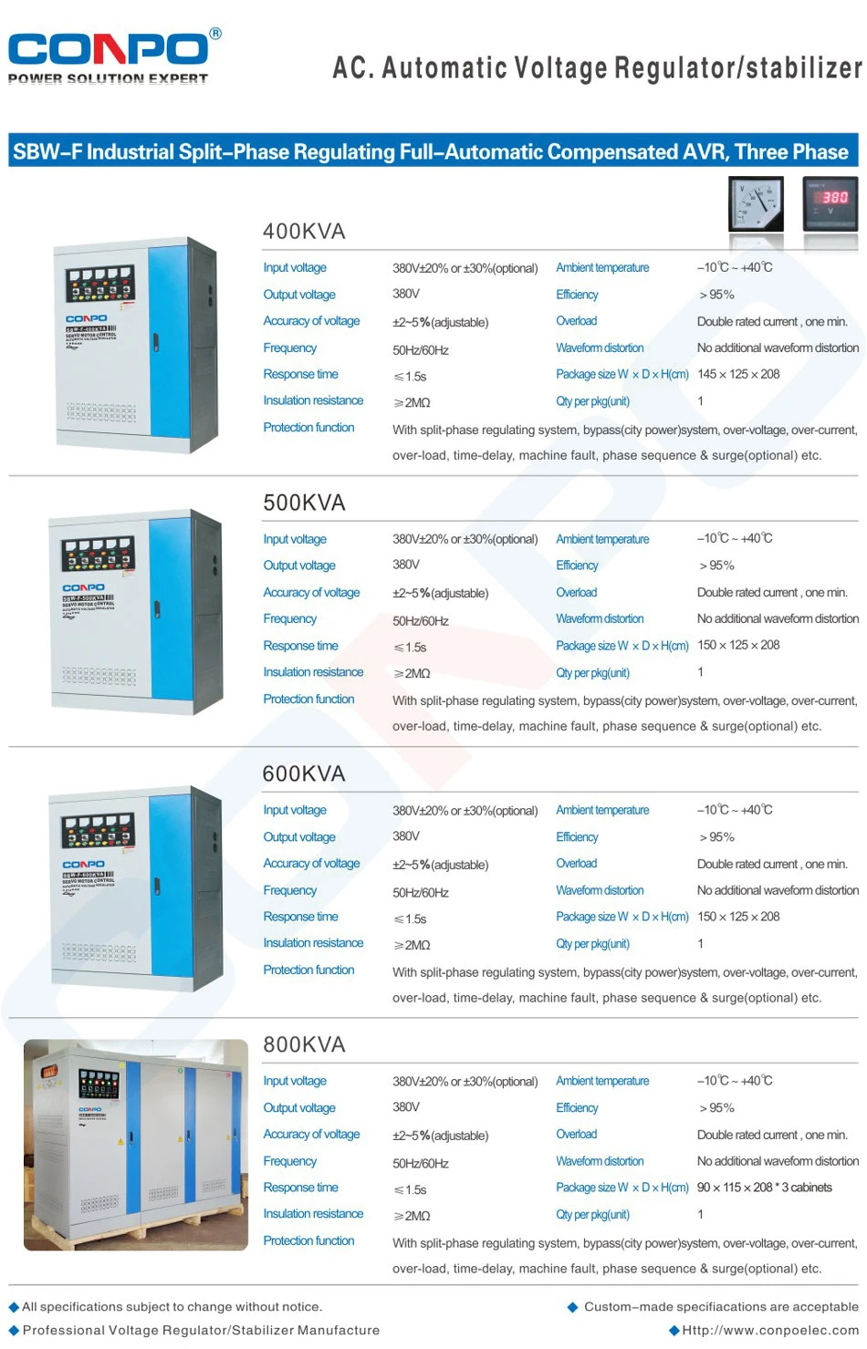 SBW-F-200kVA 3phase Split-Phase, Industrial-Grade Compensated Voltage Stabilizer/Regulator